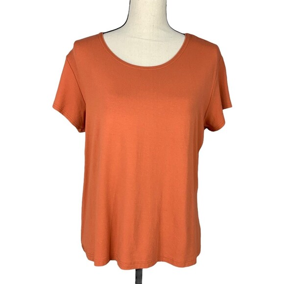 Talbots Cap Sleeve Tee Women Size XL Orange Scoop Neckline Rayon Spandex - Picture 1 of 9